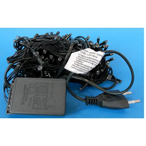 Lighting chain with 240, non-replaceable LEDs and a flashing unit.