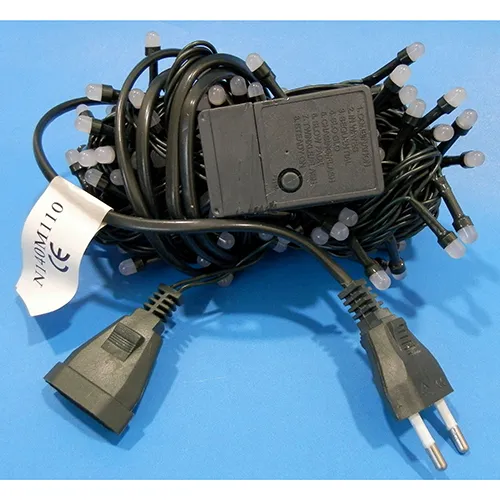 String-shaped decorative lighting chain with an 8-function flashing unit and a socket-outlet that can be expanded with additional members.