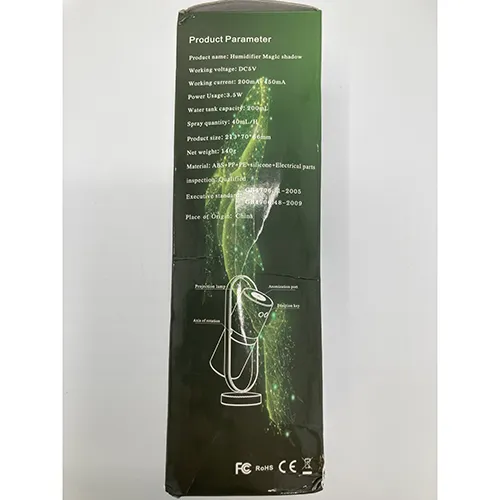 Air humidifier with light functions and a charging cable. Product sold online, in particular via Bykylie.se.