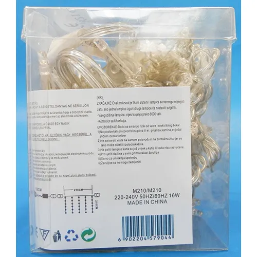 Expandable decorative lighting chain, 210 cm x 210 cm, shaped like a curtain. Technical data: 220-240 V; 50Hz/60Hz; 16 W, Class 0.