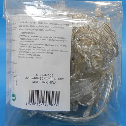 Expandable decorative lighting chain, 205cm x 155cm, shaped like a curtain. Technical data: 220-240 V; 50Hz/60Hz; 13 W, Class 0.