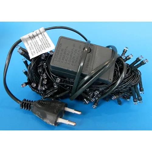 Lighting chain, 10 metres, with non-replaceable LED lights which can be connected directly to mains voltage, and a flashing control unit.