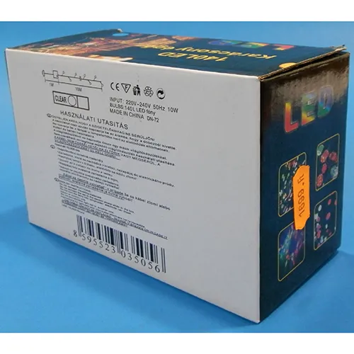 Lighting chain, 10 metres, with non-replaceable LED lights which can be connected directly to mains voltage, and a flashing control unit.