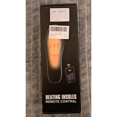 Remote-controlled insoles, 12th generation, with integrated lithium-ion batteries. Product sold online, in particular via Amazon (ASIN B0CGM2L8S6).