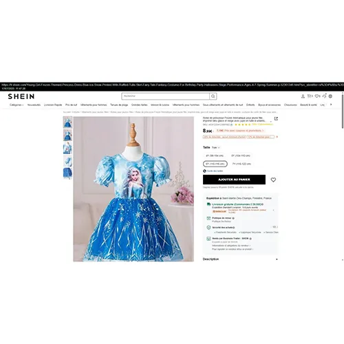 Fancy-dress costume in blue and white fabric with a veil in blue fabric. Product sold online, in particular via fr.shein.com (unique identification number: sk2412254123997662).