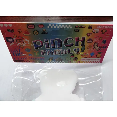 White soft plastic anti-stress toy of 7 cm with pink-coloured paws and nose. In the same package there is a plastic brown-coloured bear with a ribbon in one ear, a small (3 cm) bear, and plastic multi-coloured balls. Eight pieces.