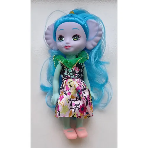 Plastic doll with painted eyes and red lips.