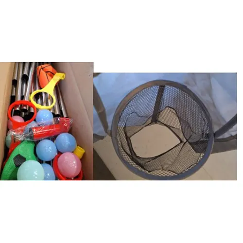 A playpen, intended for babies, consisting of small balls and a miniature basketball hoop. Product sold online, in particular via Amazon.