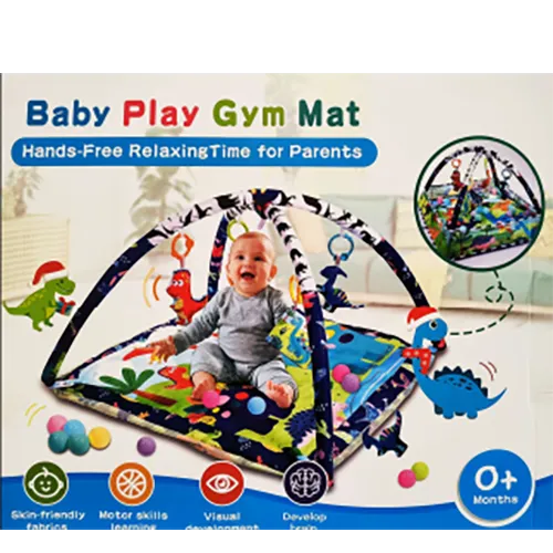 Baby playpen mat in black and white with a dinosaur print, containing multi-coloured plastic balls, advertised as suitable for 0+ months. Product sold online, in particular via Amazon.