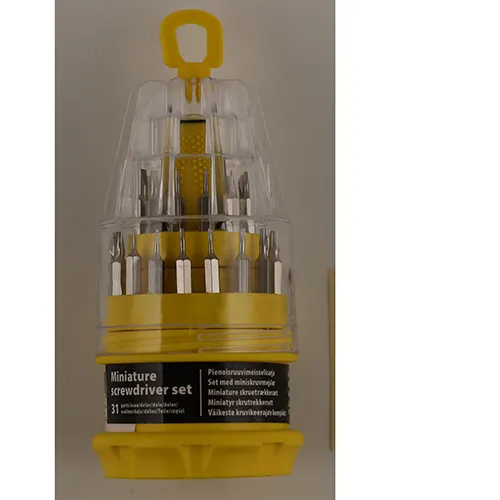 Miniature screwdriver set including 31 parts.