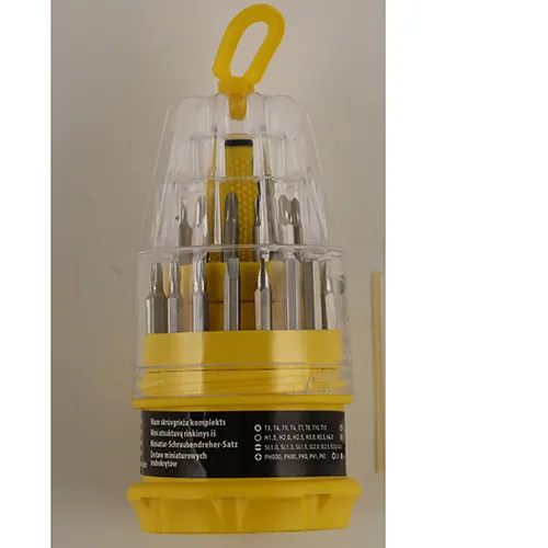 Miniature screwdriver set including 31 parts.