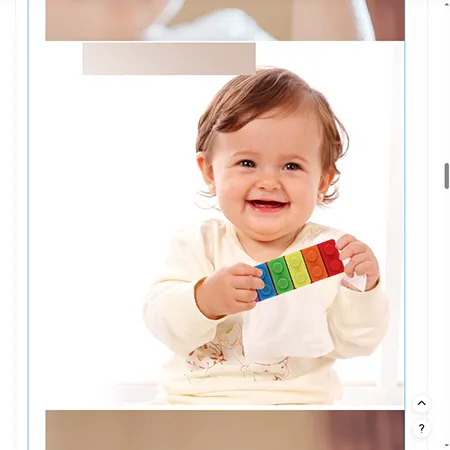 Teether in the shape of a toy construction brick with a cord and detachable parts. Product sold online, in particular via eBay (unique identifer: 167636875338).