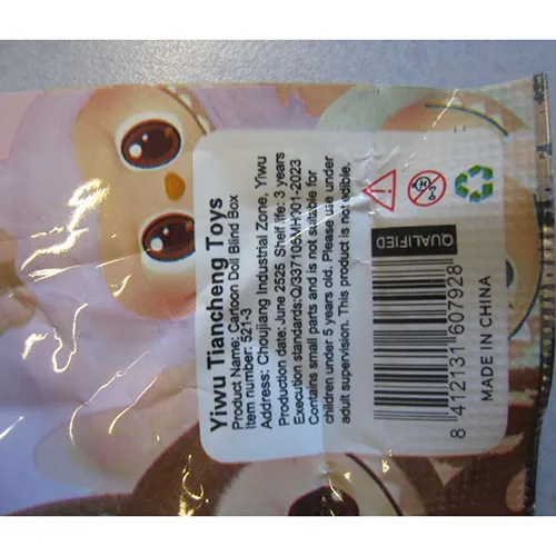 Soft toy, made of plastic and felt, in the shape of a Labubu-like doll. The toy includes a strap. Production date: June 2025.