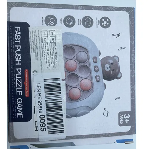 Battery operated game with pop it buttons. Product sold online, in particular via Amazon (ASIN: B0BZS2XJ1R).