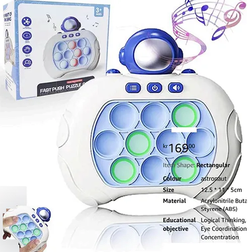 Battery operated game with pop it buttons. Product sold online, in particular via Amazon (ASIN: B0BZS2XJ1R).