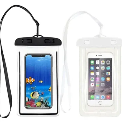 Set of two waterproof bags for mobile phones made of transparent plastic. Product sold online, in particular via Amazon (ASIN: B0CF9VZYYL).