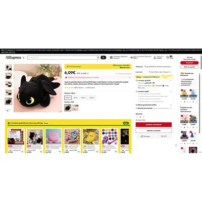 Soft toy in the shape of a dragon. Product sold online, in particular via AliExpress (unique identifier: 1005008351226279).