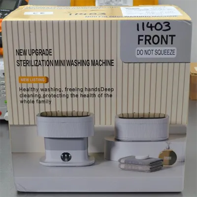 Small white portable washing machine. Product sold online, in particular via Amazon (ASIN: B0F23MZ25N).