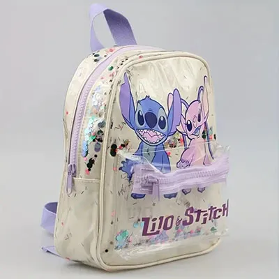 Backpack with a print of animation characters Lilo and Stitch. Product sold online, in particular via Temu (product identifier: 601100079730305). Date of production: 2025/02/06