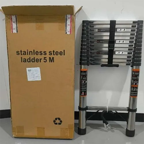 Telescopic ladder made of stainless steel.