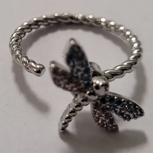 Extendable ring with a blue and pink butterfly.