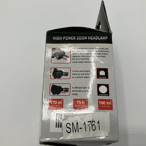 Black hard plastic headlamp with a textile strap. Product sold online, in particular via Garderoben.se.