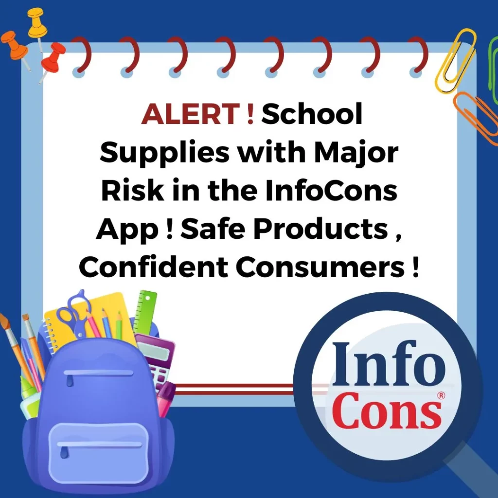 ALERT ! School Supplies with Major Risk in the InfoCons App ! Safe Products , Confident Consumers !