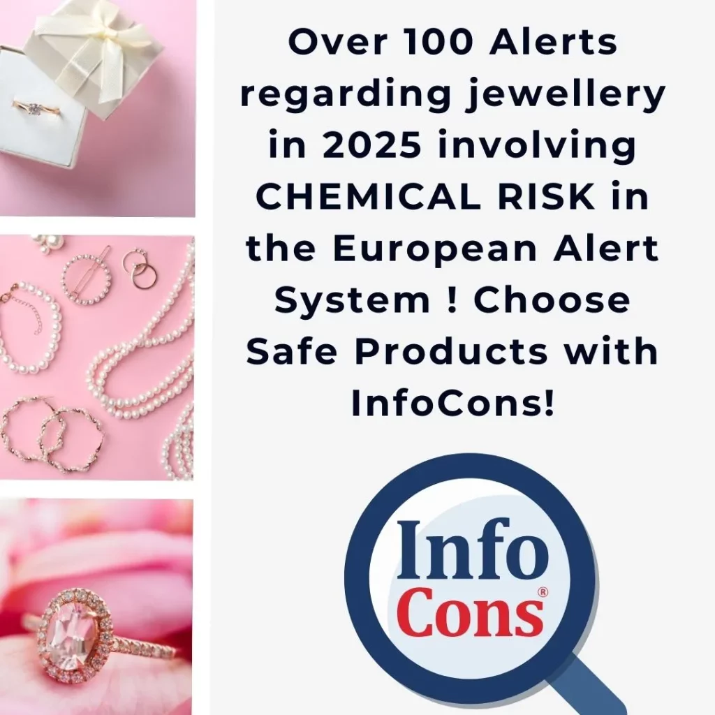 Over 100 Alerts regarding jewellery in 2025 involving CHEMICAL RISK in the European Alert System ! Choose Safe Products with InfoCons Consumer Protection !
