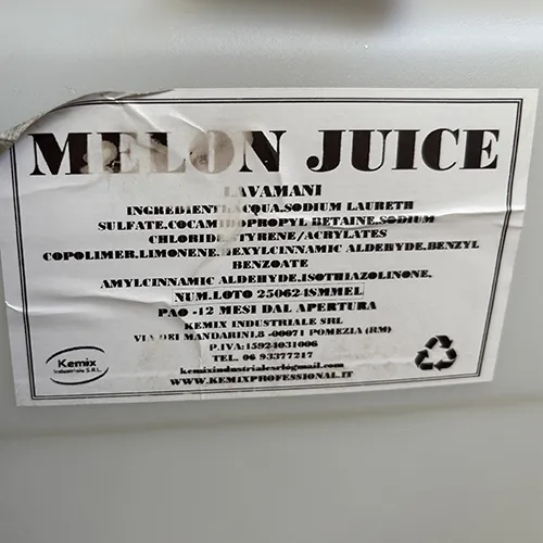 Various types of liquid hand soaps supplied in 25 kg bulk canisters.