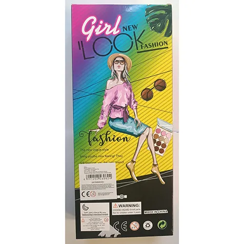 Plastic doll with textile accessories.