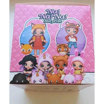 Plastic doll with painted eyes and red lips, wearing a dress.