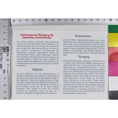 Six natural brown sponges of various shapes, intended for menstrual use. Product sold online, in particular via www.bloodmilla.de.