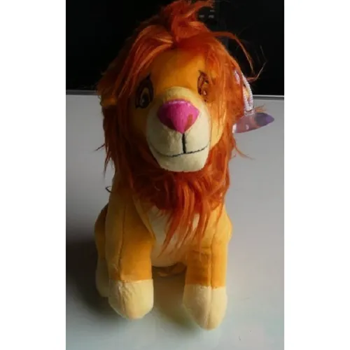 Yellow soft toy in a shapre of a lion with an orange mane and a loop of fabric with a suction cup. Product sold online, in particular via AliExpress (unique identifier: 1005007641627782)