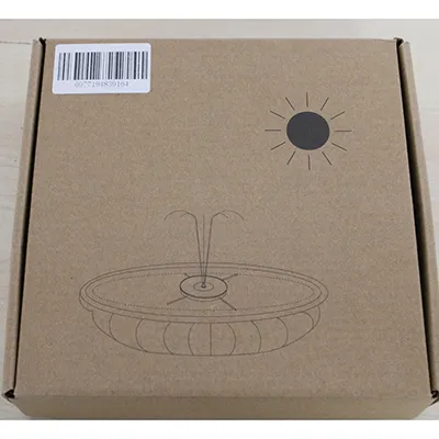 Black plastic fountain with solar panel. Product sold online, in particular via www.kaup24.ee.