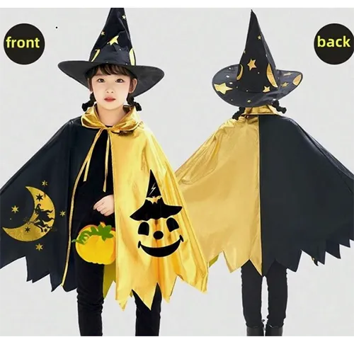 Witch costume comprising a cloak and a hat. Product sold online, in particular via Shein (unique product identifier: sl25073133330030408).