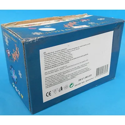 Decorative lighting chain, 2 meters x 1.5 meters, shaped as a curtain with expandable additional members. Technical data: 220 V - 240 V; 50 Hz/60 Hz; 13 W, Class 0.