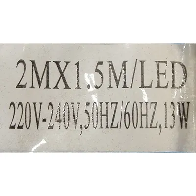 Decorative lighting chain, 2 meters x 1.5 meters, shaped as a curtain with expandable additional members. Technical data: 220 V - 240 V; 50 Hz/60 Hz; 13 W, Class 0.