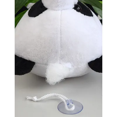 Soft toy in the shape of a panda with a suction cup.