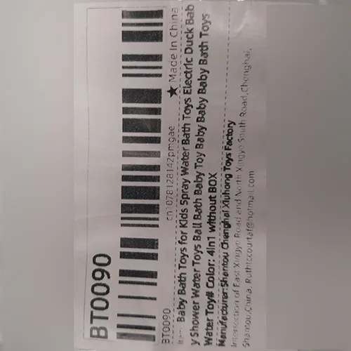 Electric bath toy in the form of a floating boat, made of rigid plastic. The toy comprises one boat base incorporating a battery-powered jet system, three duck figurines which can be positioned on the boat, one ‘shower’ module consisting of a duck connected by a rigid hose to a shower head. A suction cup is supplied unmounted and loose as well as an instruction manual.