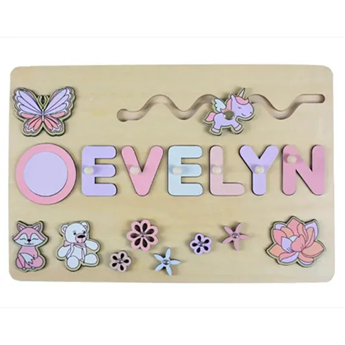 Wooden activity toy with range of activities: puzzle (shapes and letters), wheels for turning and hot-air balloon for sliding. Product sold online, in particular via www.es-jeux-montessori.com.