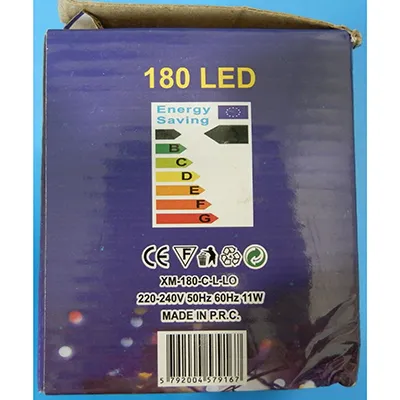 String-shaped decorative lighting chain with an 8-function flashing unit. Technical data: 220-240 V, 50Hz 60Hz, 11 W, Class 0.