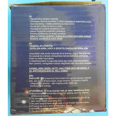 String-shaped decorative lighting chain with an 8-function flashing unit. Technical data: 220-240 V, 50Hz 60Hz, 11 W, Class 0.