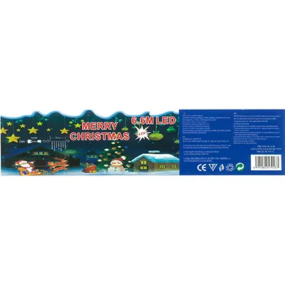 Icicle-shaped decorative lighting chain which can be expanded with additional members. Voltage of 220-240 V, frequency of 50Hz/60Hz, power rating of 11 W.