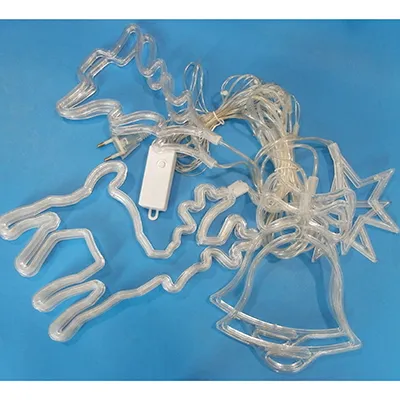 Decorative lighting chain with a plastic star, bell, pine tree and deer-shaped decorations, equipped with an 8-function flashing unit. Product sold online, in particular via eMAG