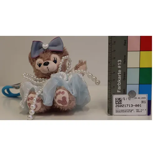 Soft toy, in the shape of a rabbit and a bear, with a key ring.