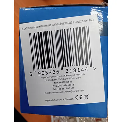 Garland type LED lighting chain with 120 non-replaceable lamps, rated voltage of 250 V and rated current of 2.5 A.