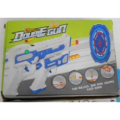 Set of two white and orange coloured plastic toy guns in different sizes. Each gun can fire foam projectiles (with a suction-cup tip) and soft plastic bullets. Product sold online, in particular via Shein (unique identifier: sl25030790972879200)