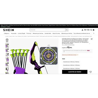 Black, green and purple bow with three small arrows and a target. Product sold online, in particular via SHEIN(unique product identifier:sl25091638478606468)