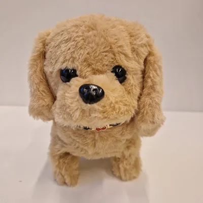 Soft toy in the shape of a dog with a batteries compartment.