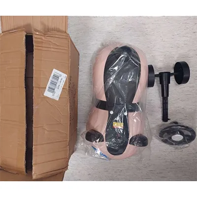 Pink plastic ride-on toy in the form of an animal with 4 wheels and battery-operated sound functions. Product sold online, in particular via AliExpress (Product identification: 1005009808917322).